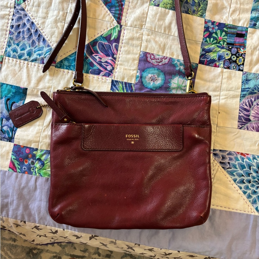 Fossil Burgundy Leather Crossbody Bag